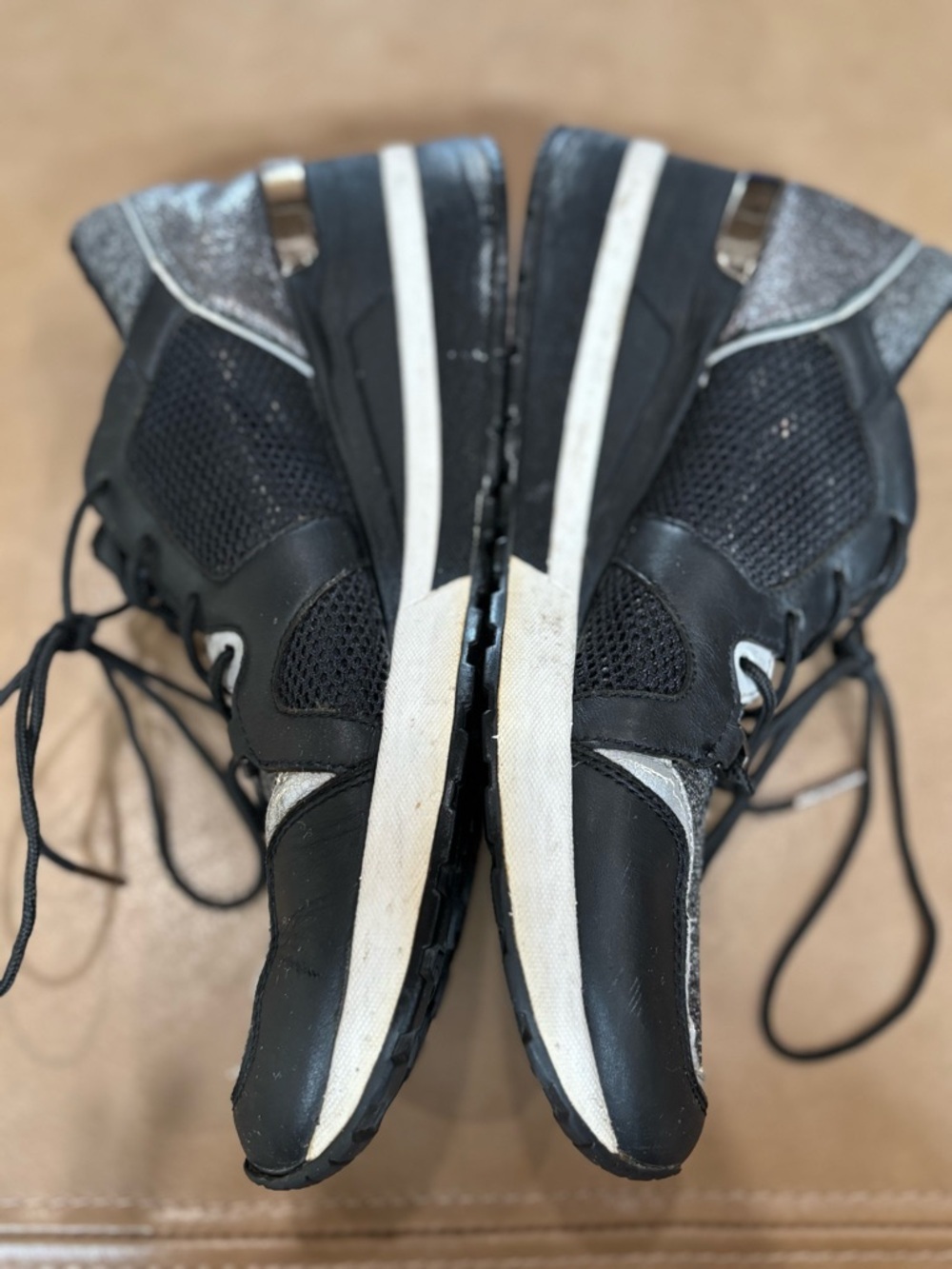 Michael Kors Black and Gray Knit Leather Lace-Up bold statement Sneakers - Picture 5 of 9